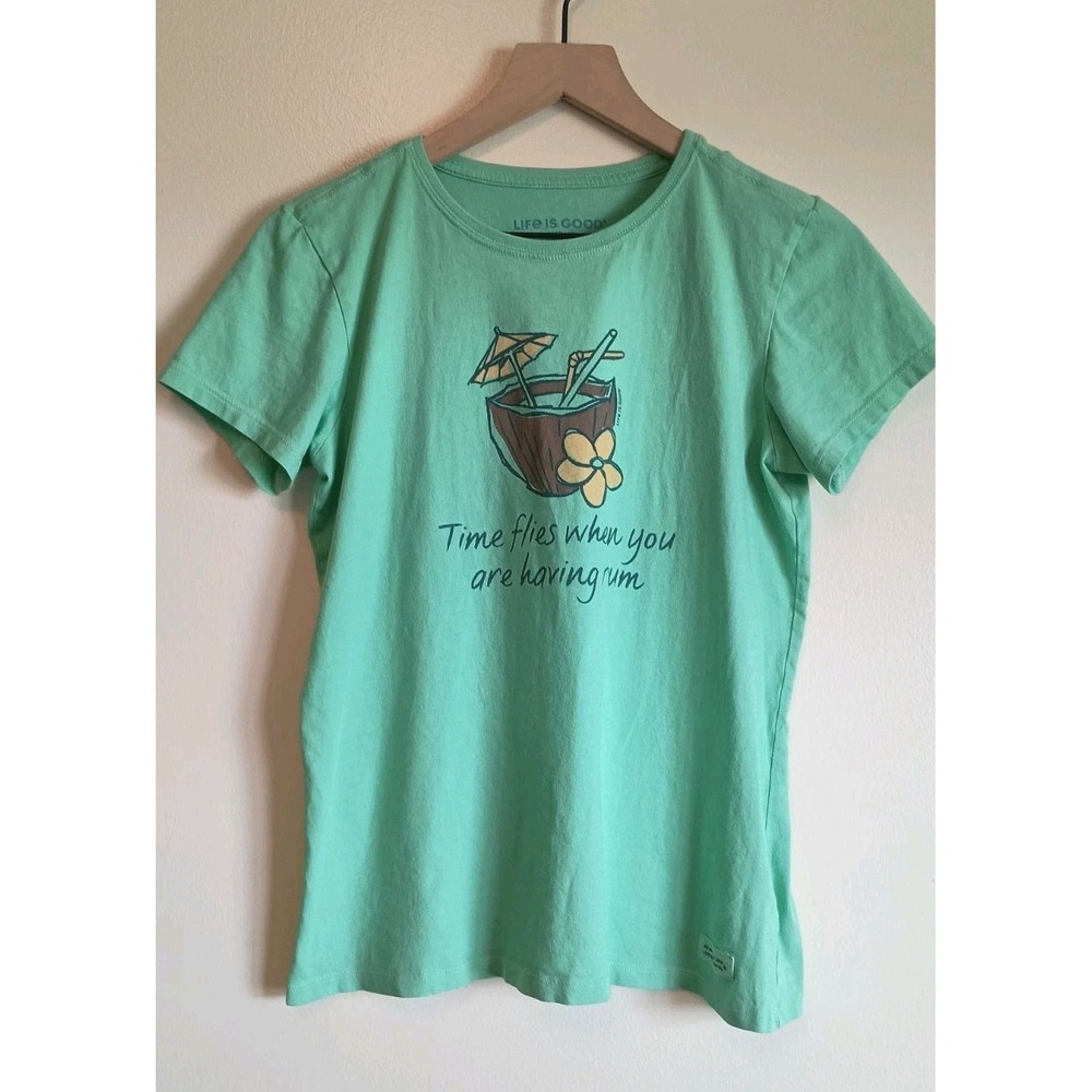 Life‎ Is Good Crusher Graphic Tee Time Flies Rum Tropical Beach Shirt Women's SM